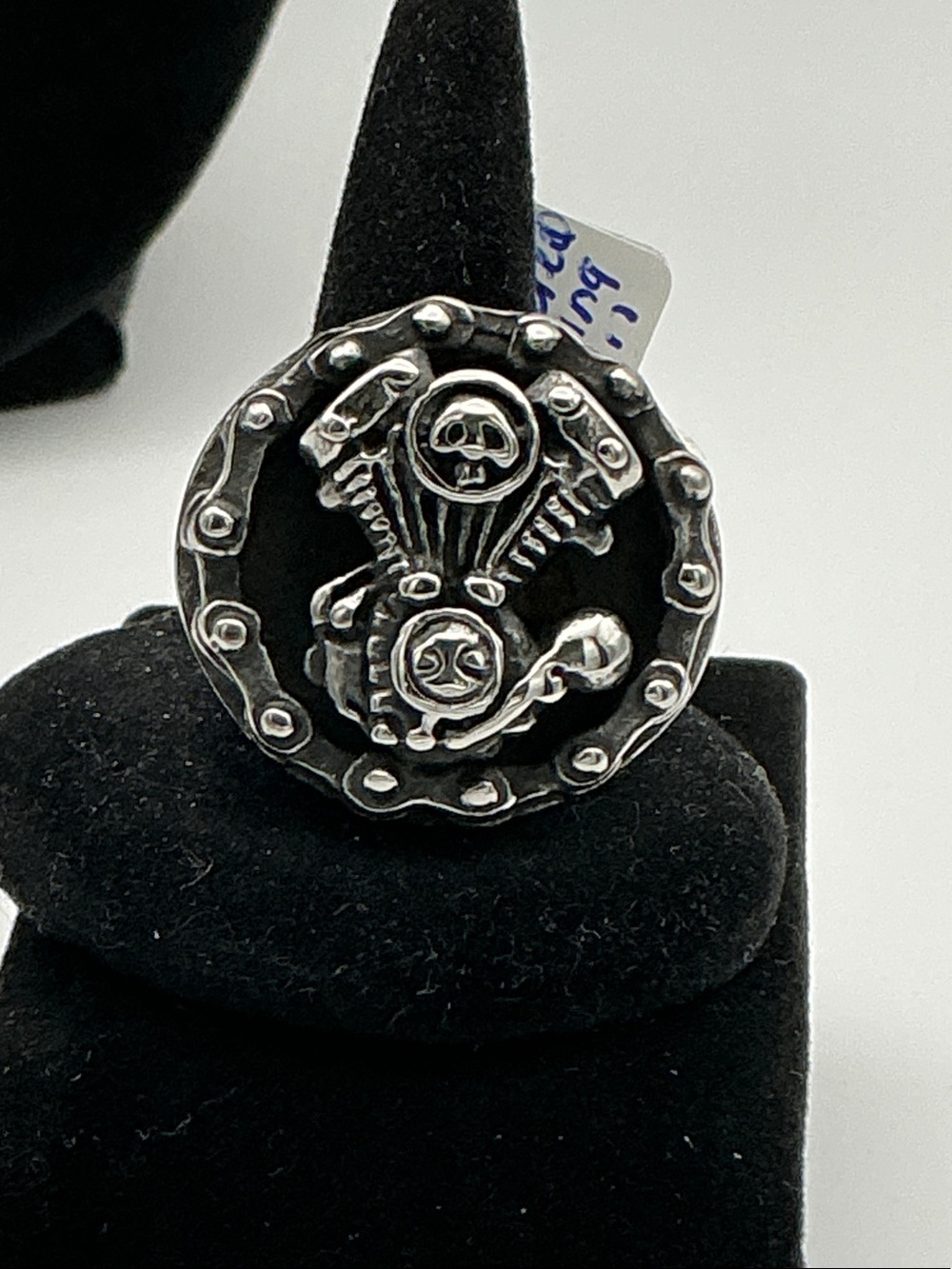 Men's Stainless Steel Engine-Emblem Statement Ring - Sz 12